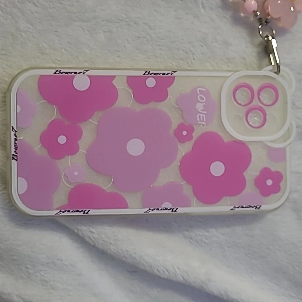 3D Bear Ear Hang Phone Chain Lanyard Clear Soft Case for iPhone 11 Pro Max Pink